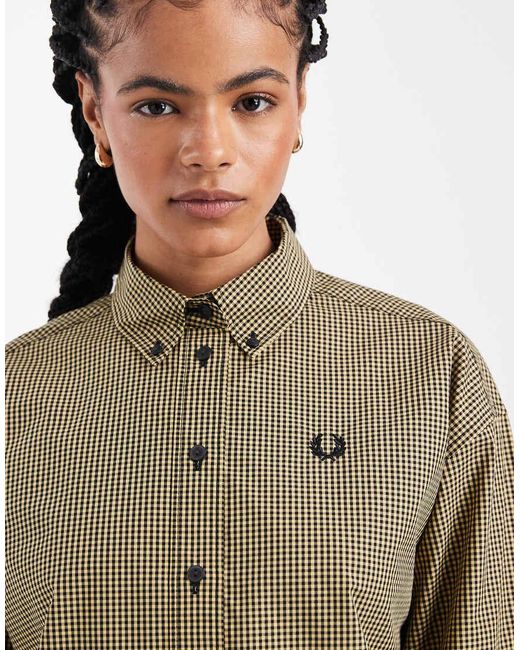 Fred Perry Black Long Sleeve Checkerboard Logo Shirt