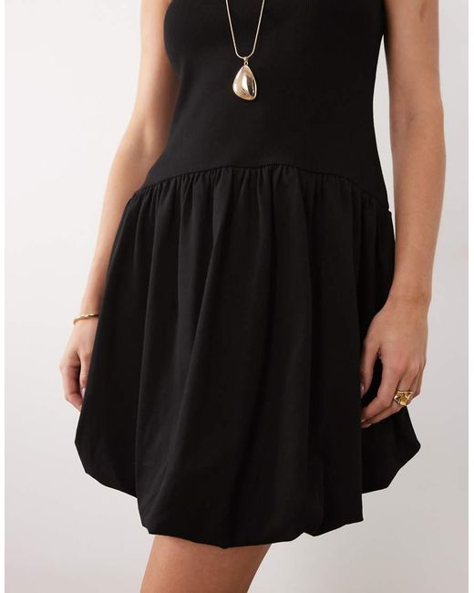 ASOS Black Asos Design Petite Ribbed Sleeveless Bubble Hem Mini Dress
