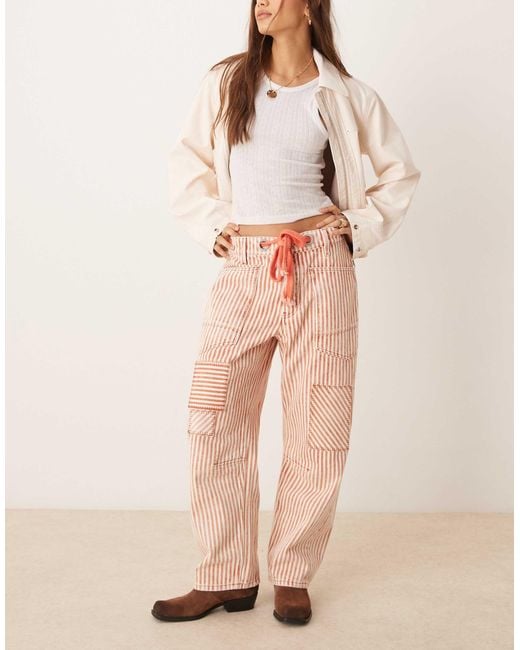 Free People Natural Hickory Stripe Moxie Tie-waist Jean