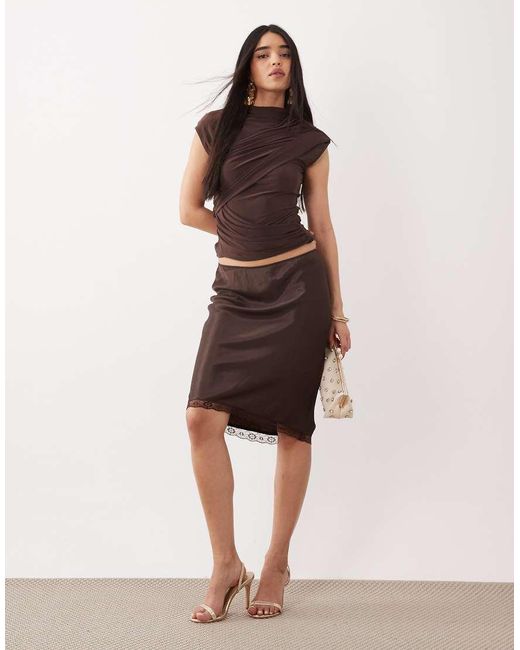 ASOS Brown Slinky Ruched Drape Detail Top