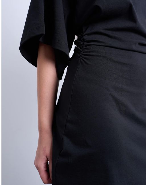 TOPSHOP White Raglan Sleeve Cinch Waist Mini Dress