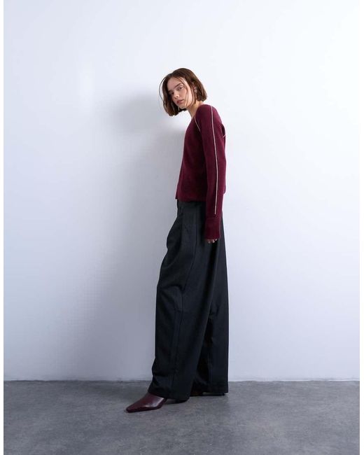 Pantaloni Bombati Grigi A Righe Con Motivo A Spina Di Pesce E Vita Scesa di TOPSHOP in Gray