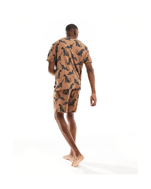 Pijama corto con estampado Chelsea Peers de hombre de color Brown
