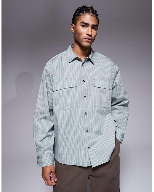 ASOS Gray Boxy Oversized Stripe Shirt for men