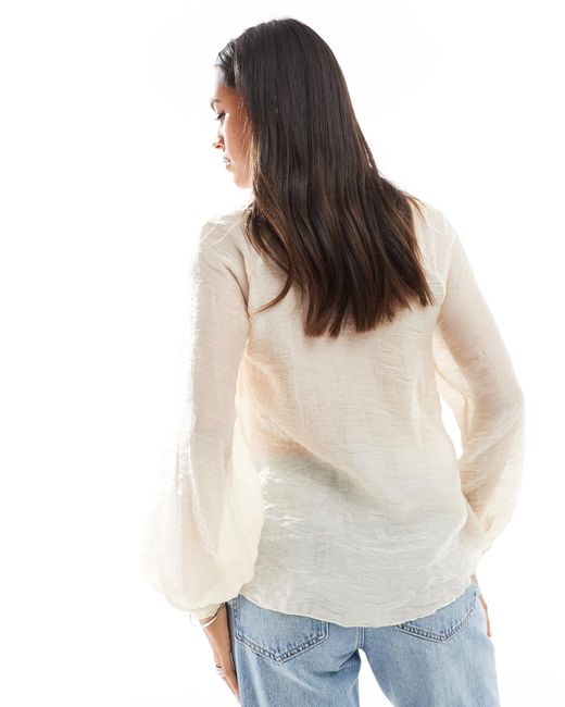 Mango White Tie Front Boho Blouse