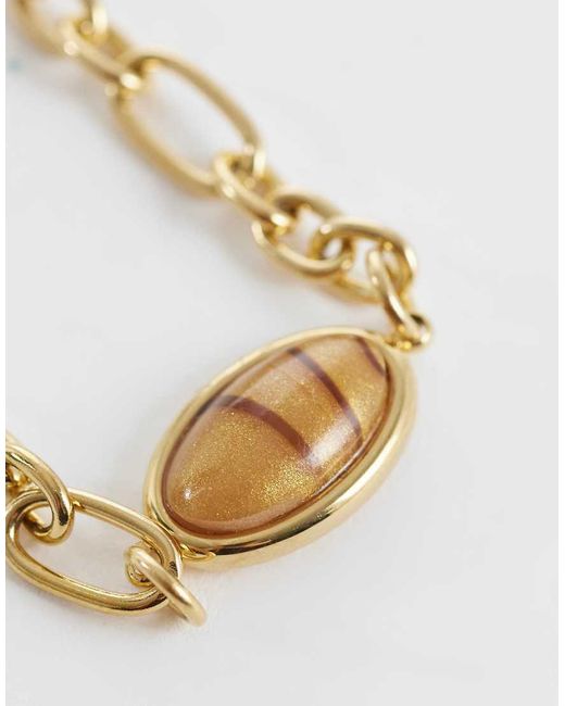 ASOS White Waterproof Stainless Steel Oval Faux Tigers Eye Bracelet for men