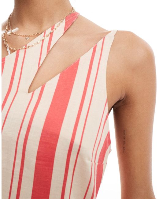 ASOS Pink One Shoulder Split Strap Linen Mini Sundress