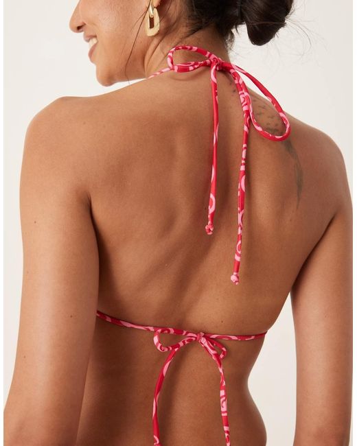 Motel Pink Laufey Swirl Print Bikini Top