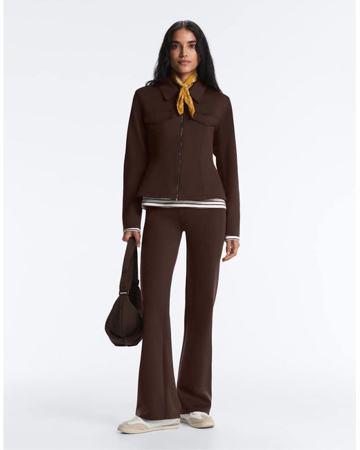 Oysho Brown Neoprene-effect High Rise Flare Trousers
