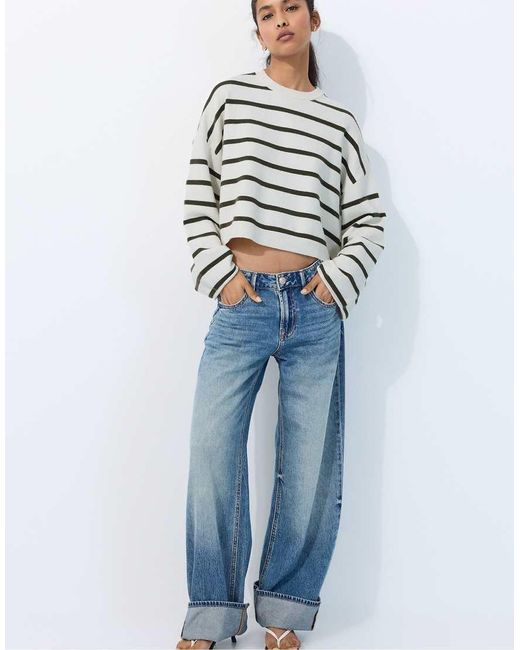 Stradivarius Blue Wide Sleeve Cropped Knit Jumper