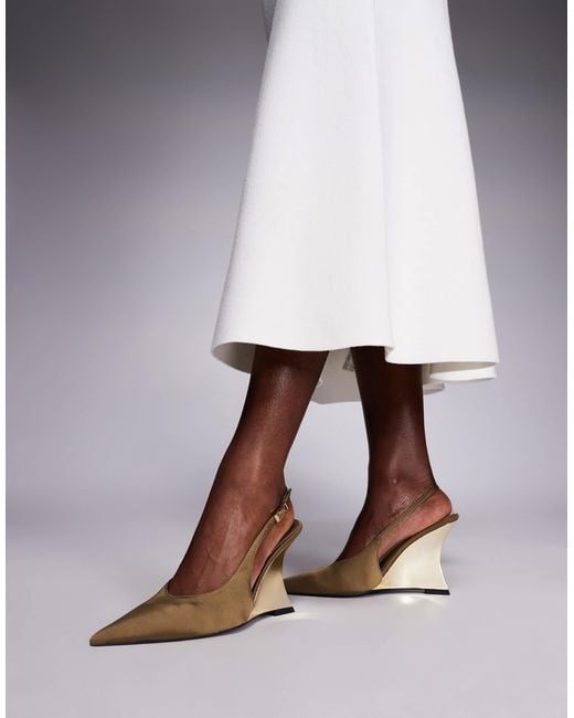 ASOS Brown Professor Electroplated Sculpted Slingback Wedges
