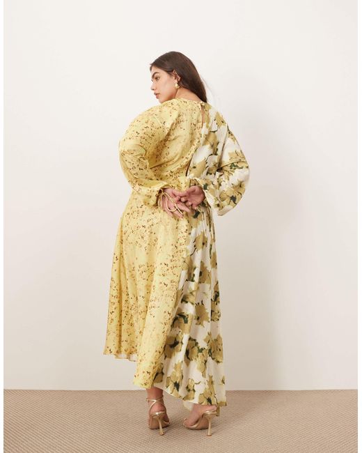 ARRANGE Natural Curve Crinkle Satin Long Sleeve Midi Dress With Trim