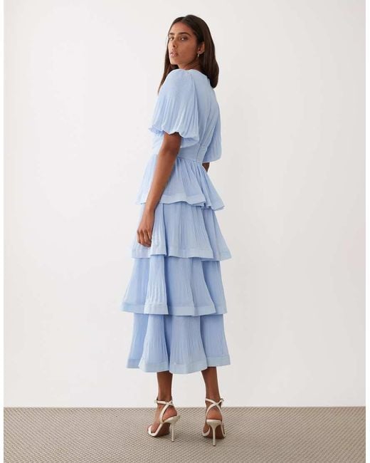 Y.A.S Blue Plisse Tiered Maxi Dress
