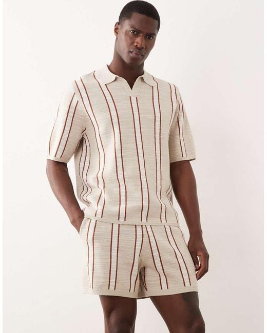 ASOS Natural Knitted Stripe Shorts for men