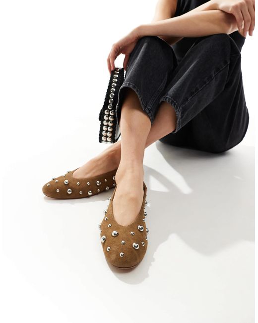 Stradivarius Black Studded Ballet Flat