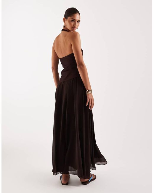Forever New Brown Linen Blend Sleeveless Chiffon Skirt Maxi Dress