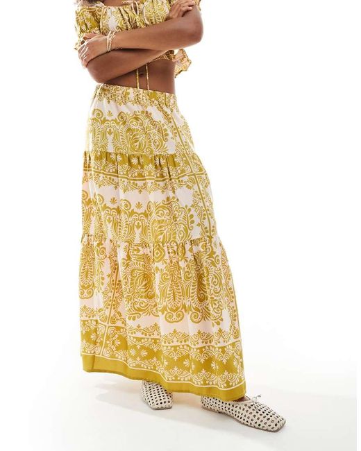 Wednesday's Girl Metallic Printed Tiered Maxi Skirt Co-ord