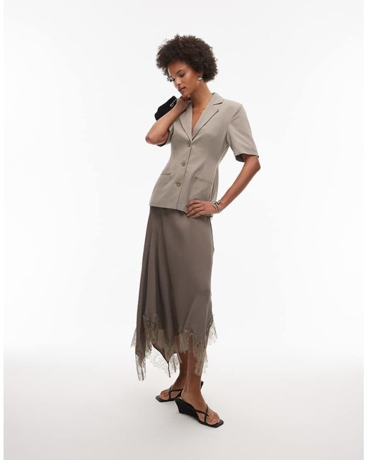 & Other Stories White Satin Maxi Skirt With Asymmetric Lace Trim Hem