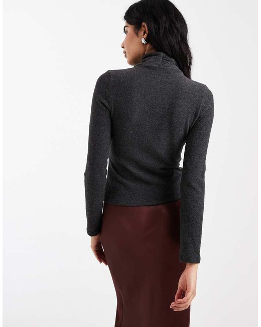 ASOS Gray Super Soft Scarf Detail Long Sleeve Top