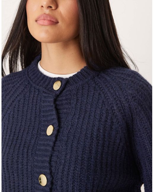 ASOS Blue Knitted Fisherman Rib Cardigan With Raglan Detail