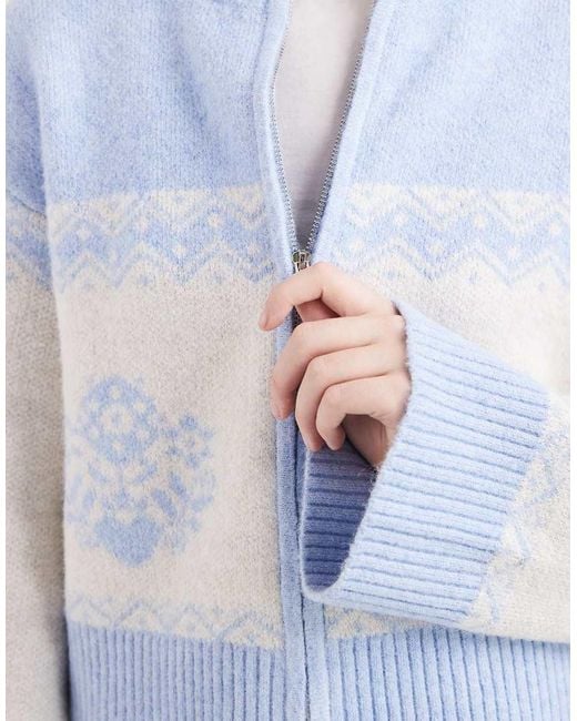 Miss Selfridge Blue Zip Detail Pattern Cardigan
