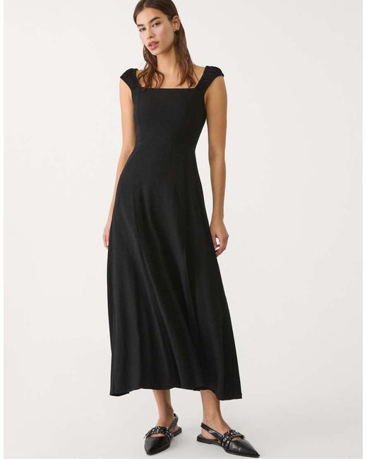 Stradivarius Blue Milkmaid Midi Dress With Slit