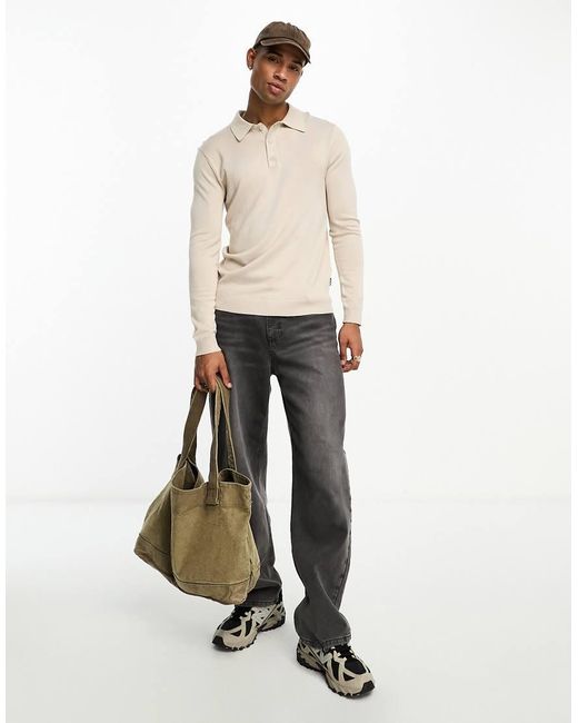 Polo Beis De Manga Larga De Punto De -Beis Neutro Only & Sons de hombre de color Natural