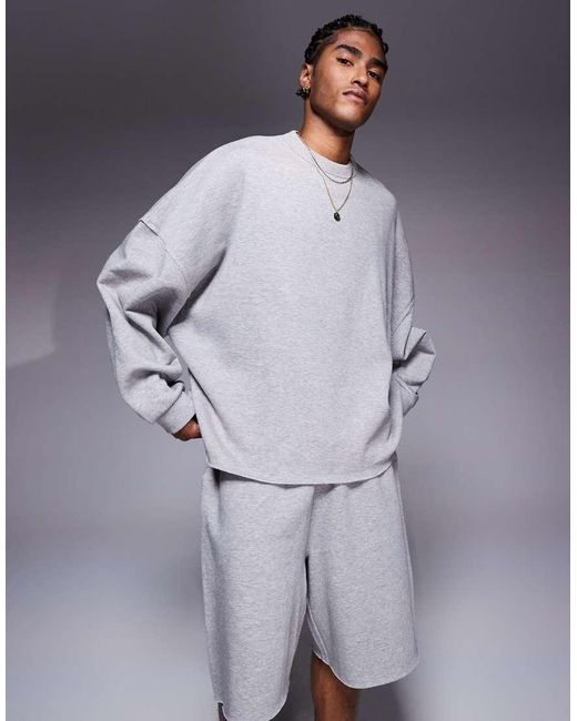 Felpa Super Oversize Mélange Con Bordi Grezzi di ASOS in Blue da Uomo
