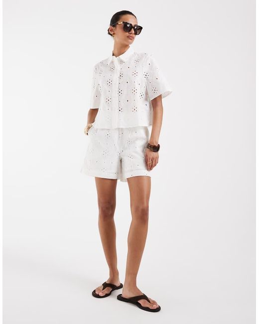 Vero Moda White Broderie Boxy Shirt