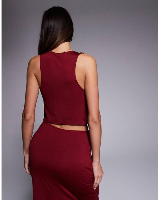 South Beach Red Crop Beach Top With Eyelet Detail