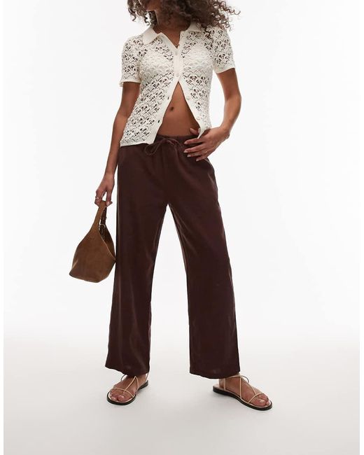 Pantalones Marrón De Talle Medio De Mezcla De Lino De TOPSHOP de color Brown