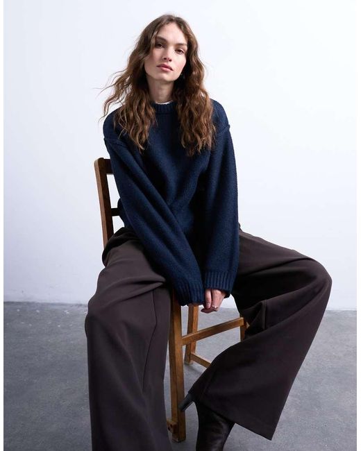 TOPSHOP Blue Knit Boxy Wide Sleeve Mid Crew Sweater