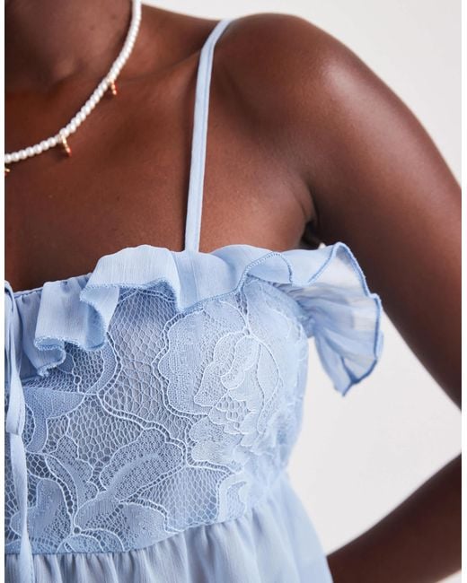 Miss Selfridge Blue Lace Insert Cami Top