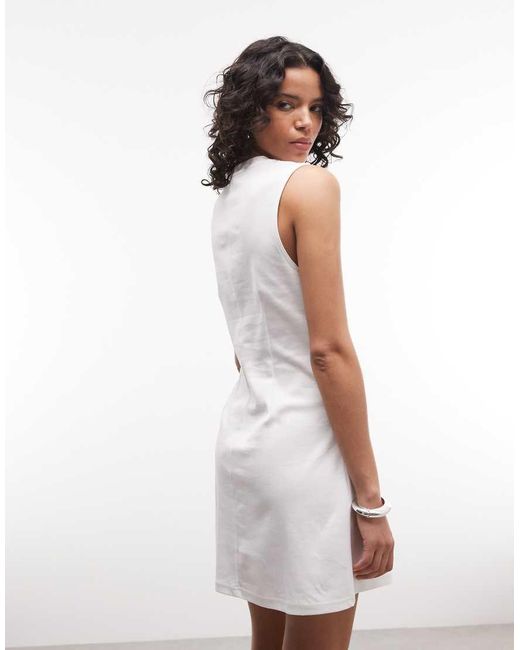 Monki White Cinched Waist Sleeveless Mini Dress