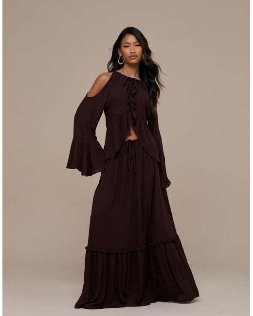 Wanderdoll Brown Meadow Tiered Maxi Skirt Co-ord