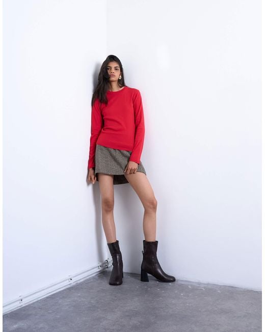 TOPSHOP Red Long Sleeve Everyday Tee