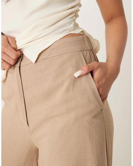 Pantalon droit décontracté en lin mélangé - moka ASOS en coloris Natural