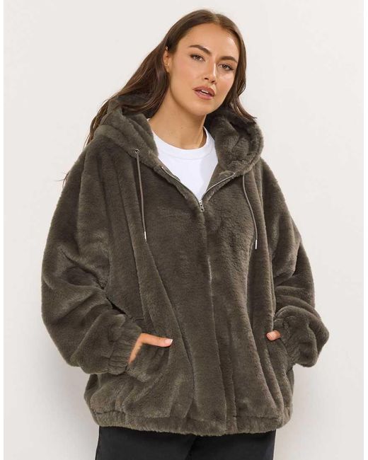 Yours Clothing Brown Faux Fur Hooded Jacket