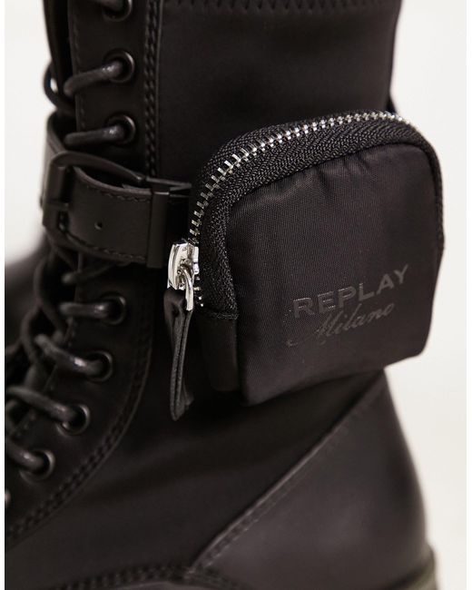 Replay Black Chunky Lace Up Boot