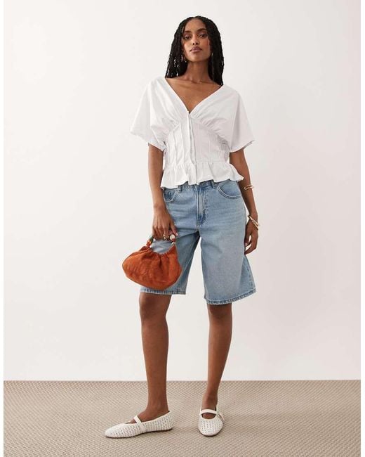 ASOS White Gathered Bust Top With Corset Waist