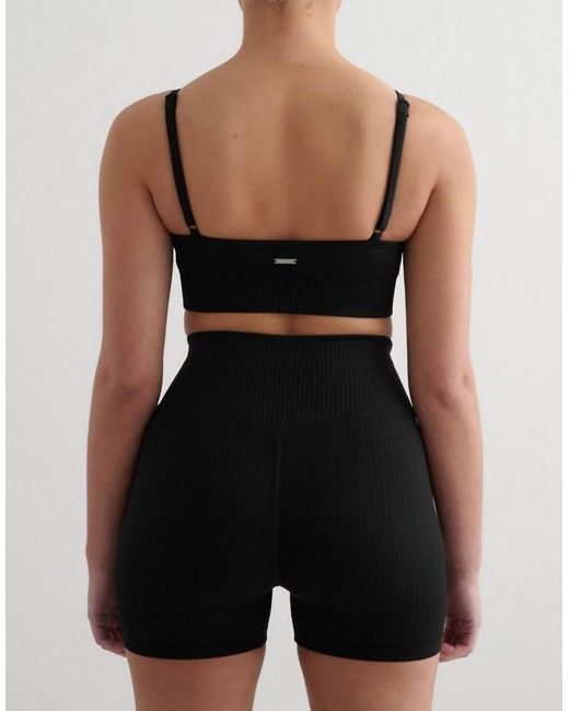 Aim'n Black Ribbed Seamless Deep Cut Bra