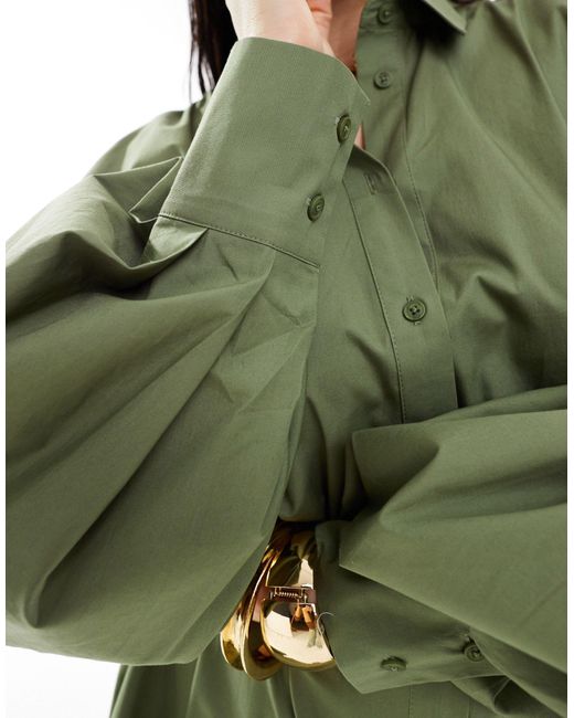 ASOS Green Asos Design Curve Ultimate Boyfriend Mini Shirt Dress With Volume Sleeve