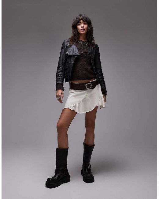 Monki Brown Low Waist Mini Skirt With Circle Cut Details