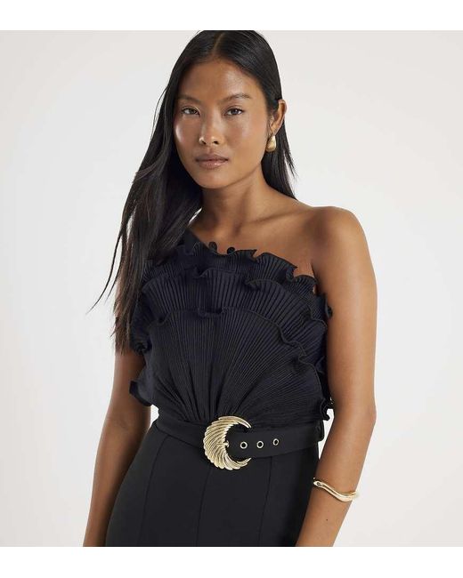 River Island Blue Petite One Shoulder Belted Jumpsuit