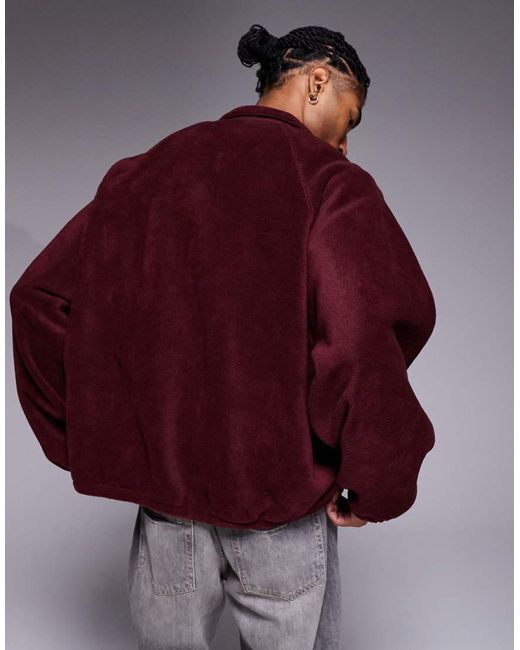 ASOS Red Extreme Oversized Quarter-zip Funnel Neck Fleece Sweatshirt With Raglan Sleeve for men