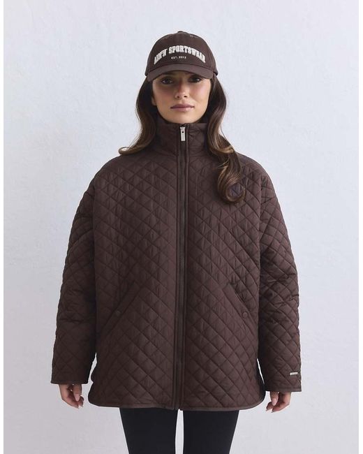 Aim'n Brown Chocolate Oversized Quilted Jacket