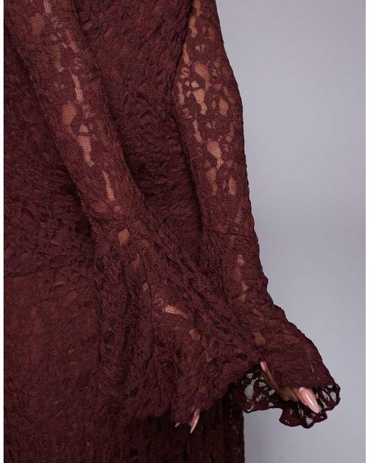 ASOS Purple Lace Long Sleeve Hanky Hem Midi Dress