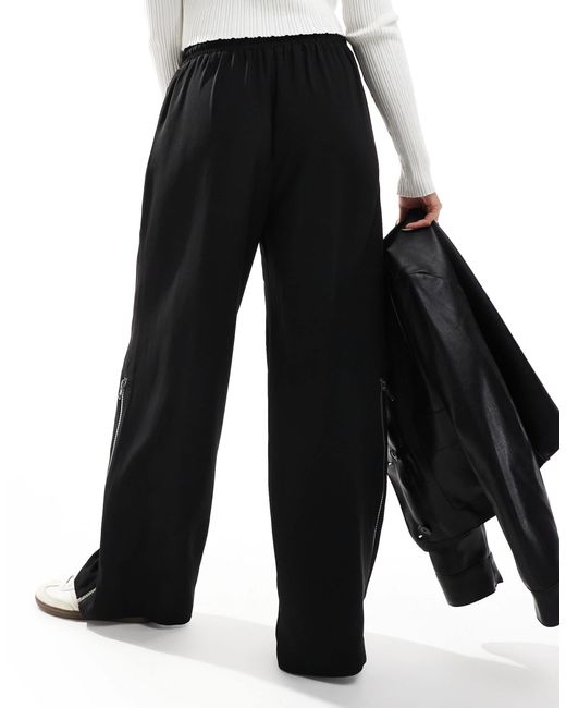 ASOS Black Pull On Trousers With Side Zip Detail