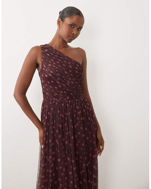 LACE & BEADS Purple Tulle One-shoulder Maxi Dress