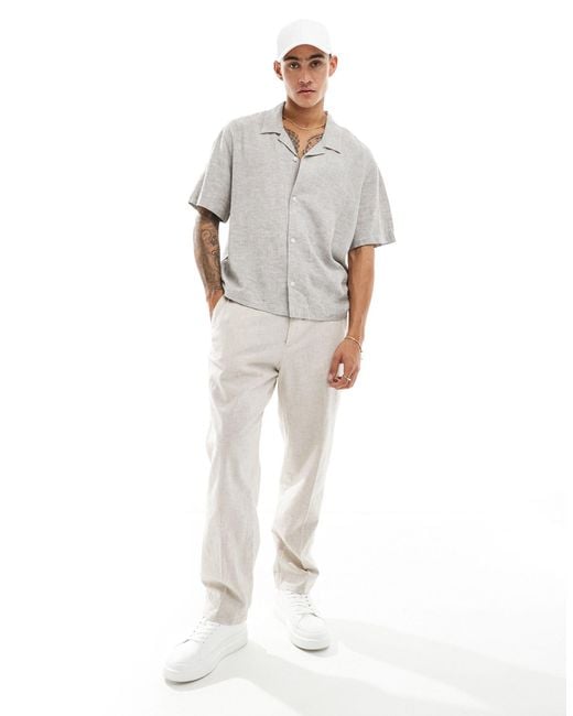 Weekday Gray Charlie Linen Boxy Fit Short Sleeve Shirt for men